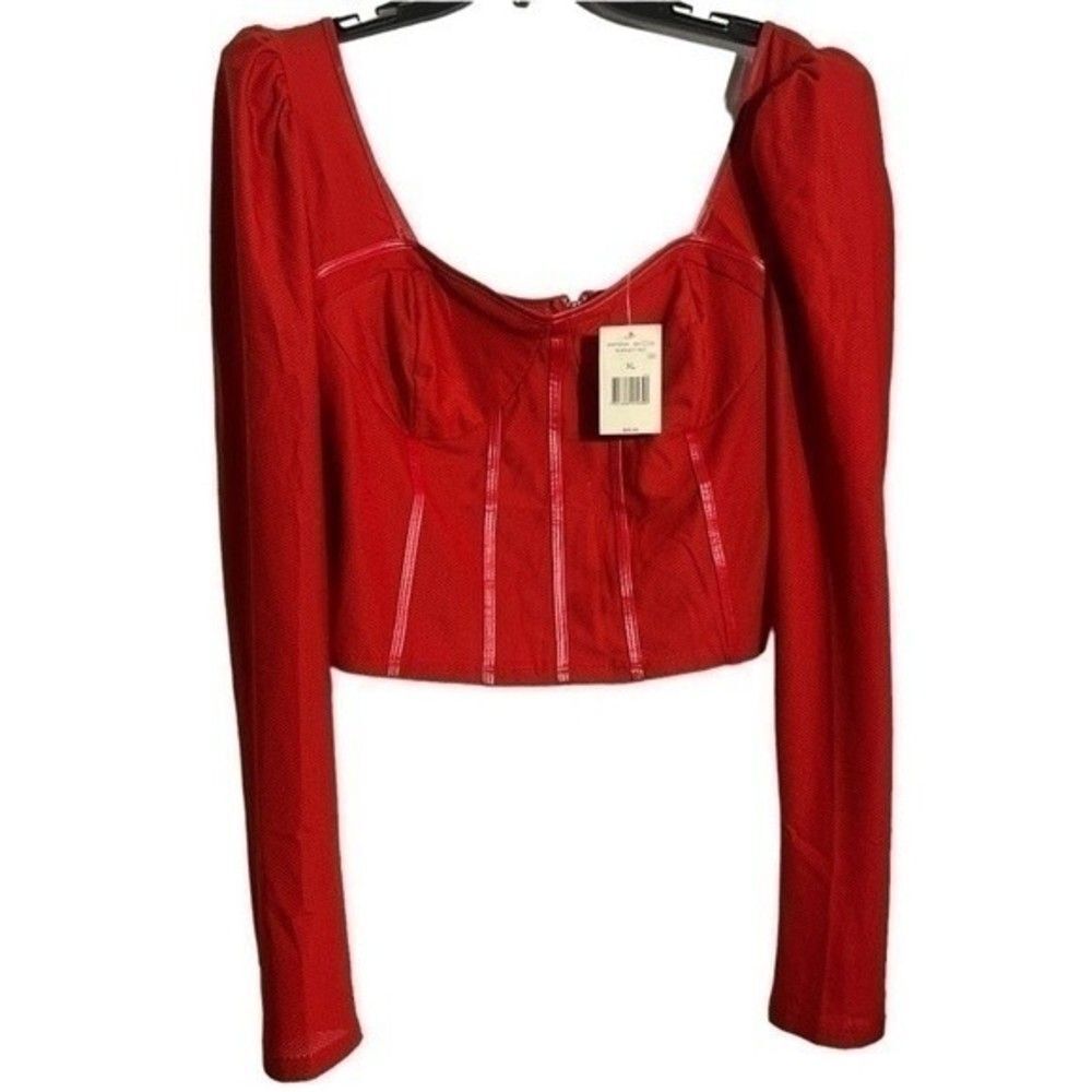 New Guess Red Corset Long-Sleeved Crop Top​​​​​​​​​​​​​​​​​​​​​